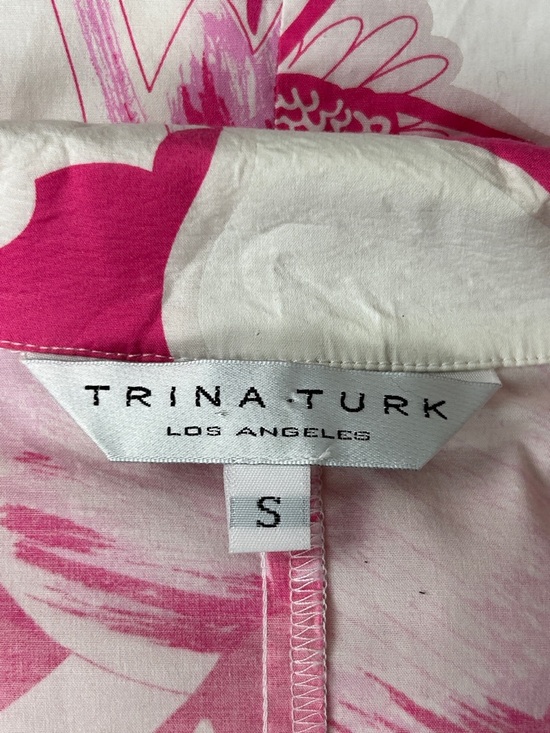Trina Turk Pink White Floral Top Size S Made in USA Cotton Stretch Resort Chic - Picture 5 of 9